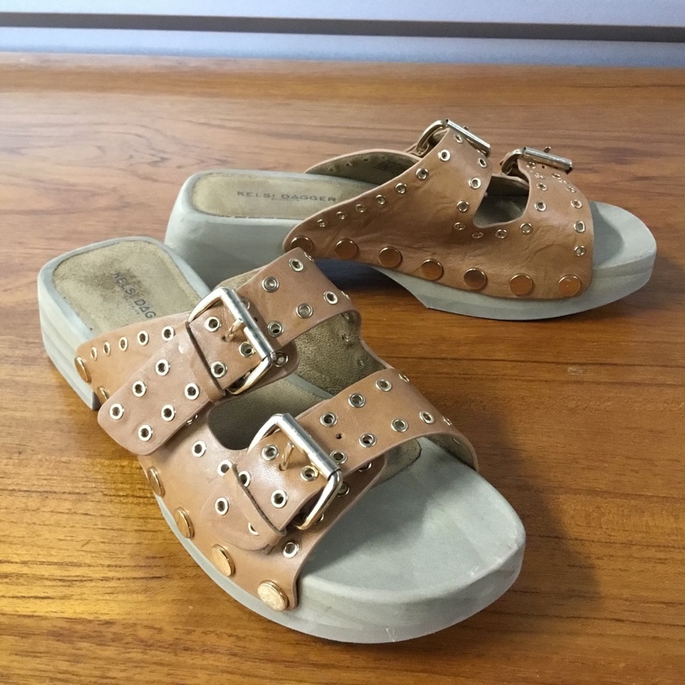 Kelsi Dagger Tan Studded Sandals